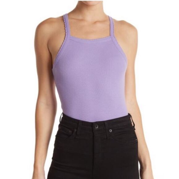 BP NORDSTROM NWT Purple Picot Trim Micro Ribbed Thong Bodysuit Plus Size 1X - Picture 1 of 10